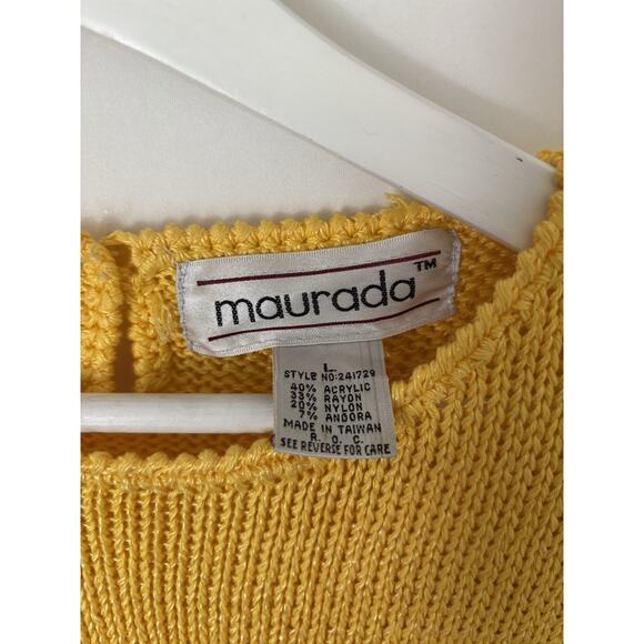 Vtg Maurada Sweater Large Knit Yellow Crew Retro Cardigan Pullon - Picture 9 of 13